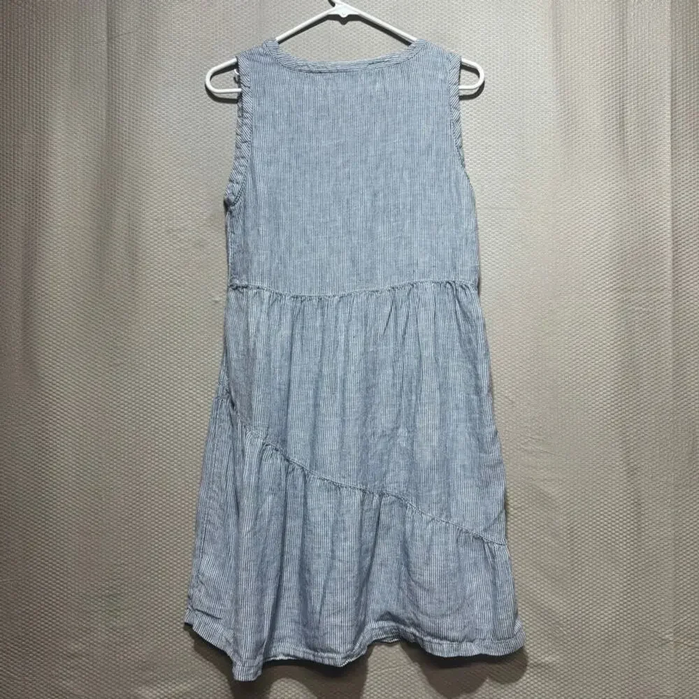 Lucky Brand 100% Linen Blue White Striped Sleeveless Tiered V-Neck Dress Size S - Picture 7 of 7